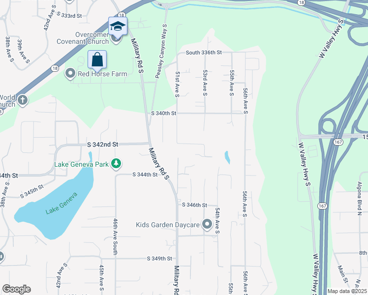 map of restaurants, bars, coffee shops, grocery stores, and more near 34214 51st Avenue South in Auburn