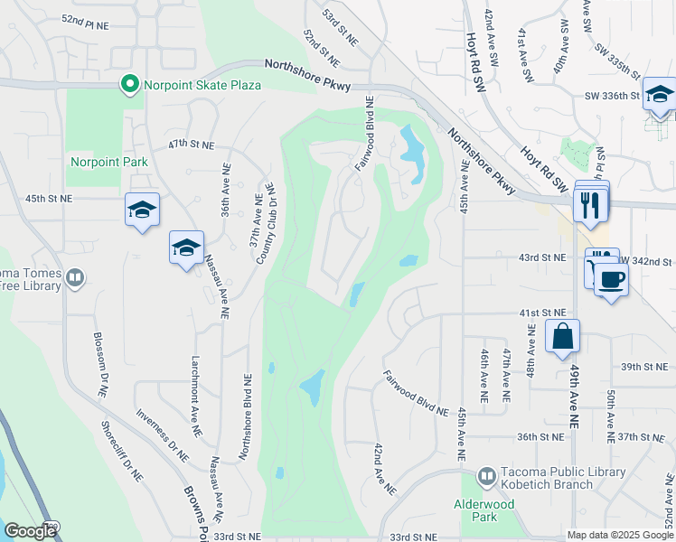 map of restaurants, bars, coffee shops, grocery stores, and more near 4208 Fairwood Boulevard Northeast in Tacoma