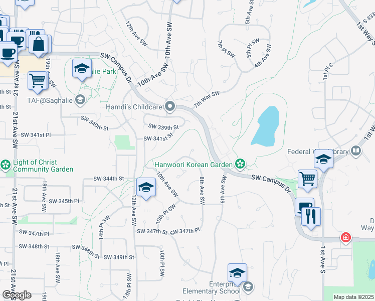 map of restaurants, bars, coffee shops, grocery stores, and more near 34413 8th Court Southwest in Federal Way