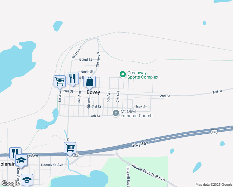 map of restaurants, bars, coffee shops, grocery stores, and more near 620 7th Avenue in Bovey