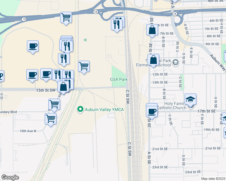 map of restaurants, bars, coffee shops, grocery stores, and more near 8332 Aleshire Avenue in Auburn