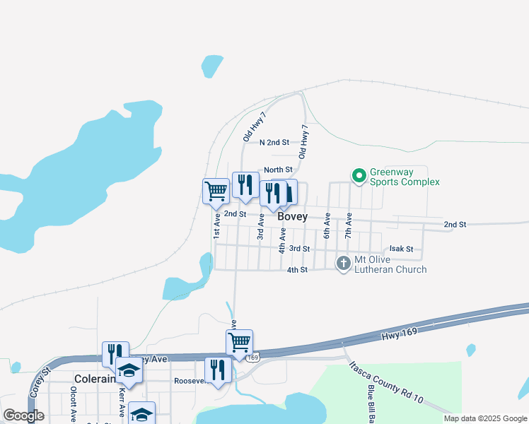 map of restaurants, bars, coffee shops, grocery stores, and more near 204 4th Avenue in Bovey