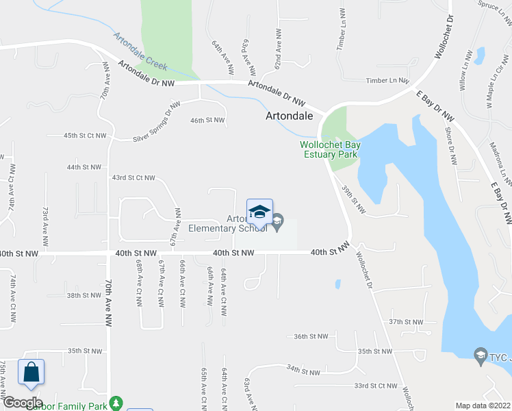 map of restaurants, bars, coffee shops, grocery stores, and more near 4205 64th Avenue Northwest in Gig Harbor