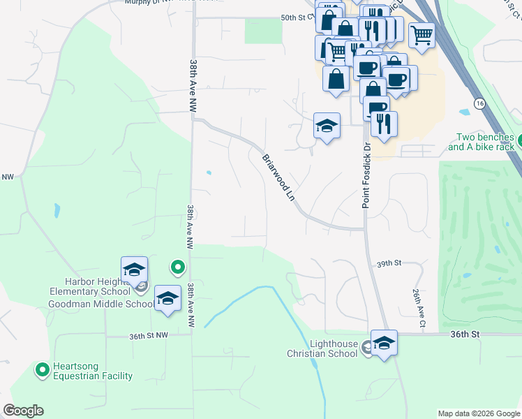 map of restaurants, bars, coffee shops, grocery stores, and more near 4118 35th Avenue Northwest in Gig Harbor
