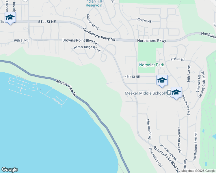 map of restaurants, bars, coffee shops, grocery stores, and more near 2814 44th Street Court Northeast in Tacoma