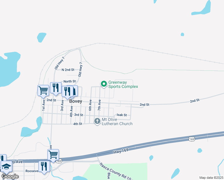 map of restaurants, bars, coffee shops, grocery stores, and more near 103 8th Avenue in Bovey
