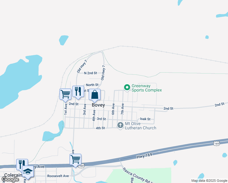 map of restaurants, bars, coffee shops, grocery stores, and more near 108 6th Avenue in Bovey