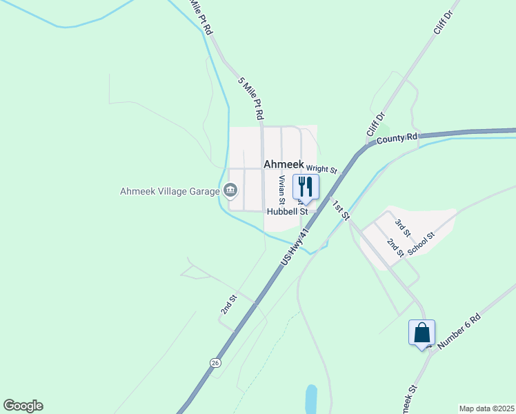 map of restaurants, bars, coffee shops, grocery stores, and more near 18 Bollman Street in Ahmeek