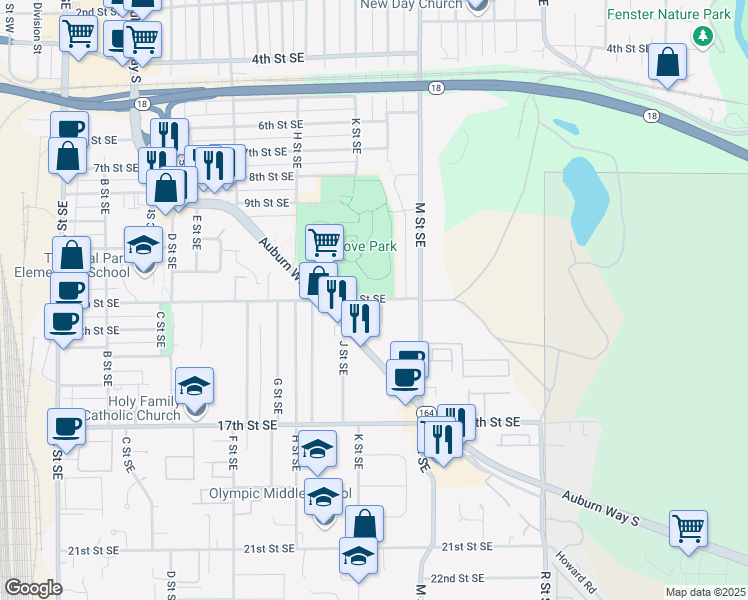 map of restaurants, bars, coffee shops, grocery stores, and more near in Auburn