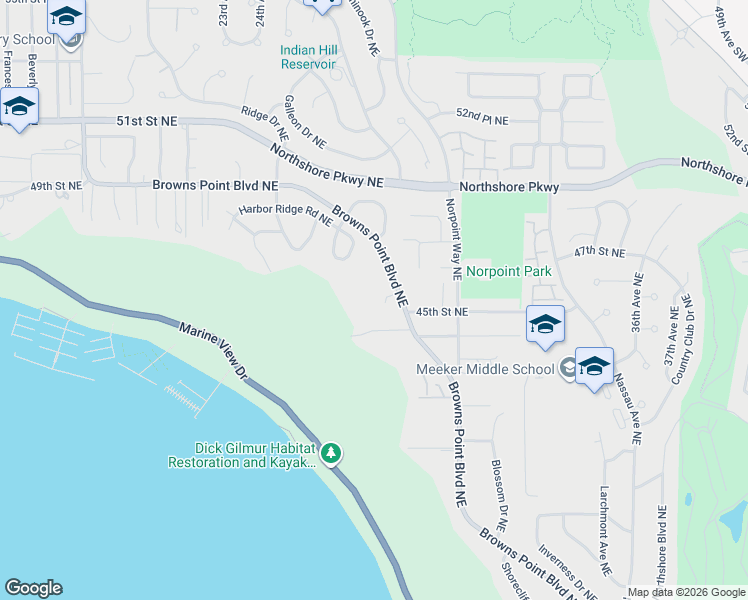 map of restaurants, bars, coffee shops, grocery stores, and more near 3810 Browns Point Boulevard in Tacoma