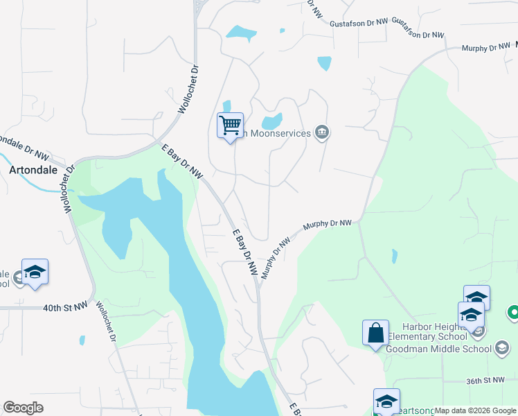 map of restaurants, bars, coffee shops, grocery stores, and more near 4410 Birch Tree Lane Northwest in Gig Harbor