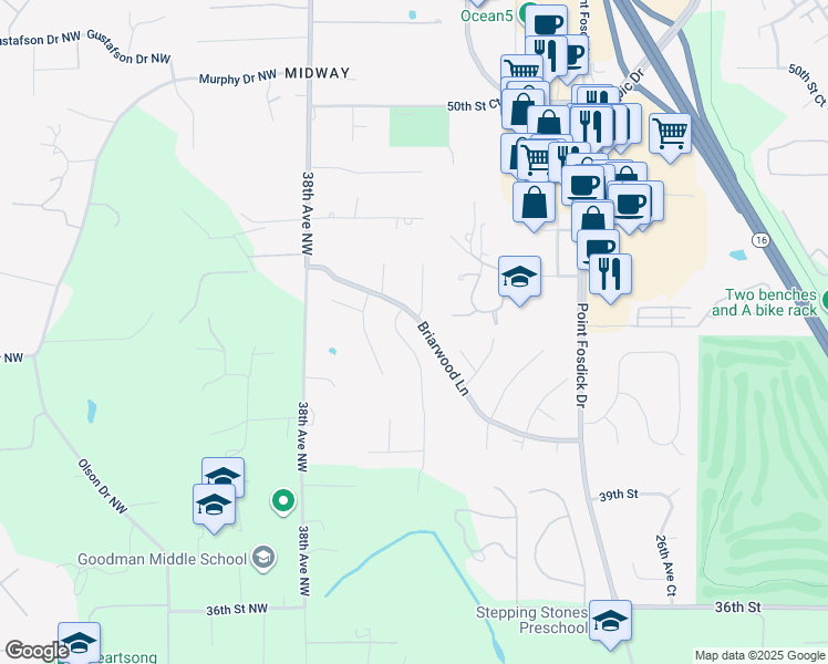 map of restaurants, bars, coffee shops, grocery stores, and more near 4317 35th Avenue in Gig Harbor