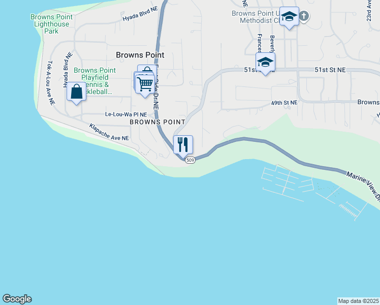map of restaurants, bars, coffee shops, grocery stores, and more near 4518 Kennedy Road Northeast in Tacoma