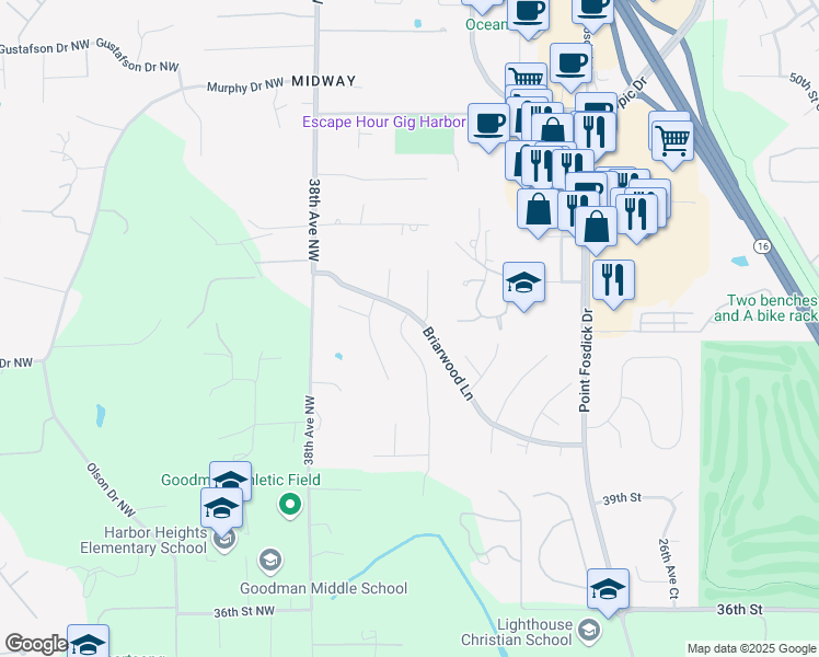 map of restaurants, bars, coffee shops, grocery stores, and more near 4411 35th Avenue in Gig Harbor
