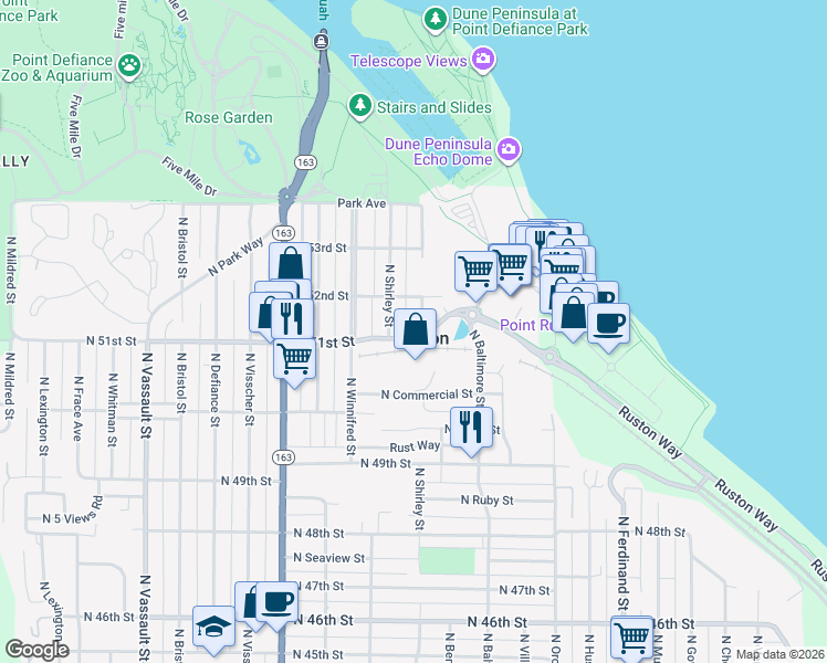 map of restaurants, bars, coffee shops, grocery stores, and more near in Ruston