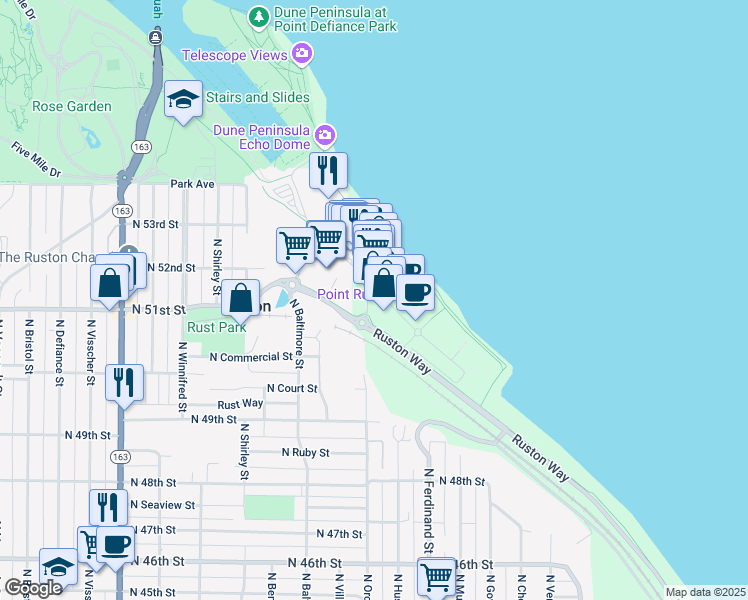 map of restaurants, bars, coffee shops, grocery stores, and more near 5058 Main Street in Tacoma