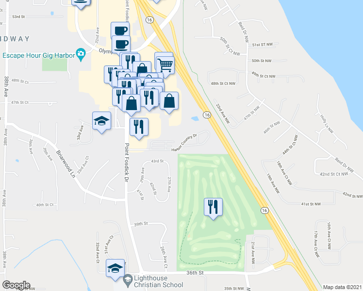 map of restaurants, bars, coffee shops, grocery stores, and more near 4425 Harbor Country Drive Northwest in Gig Harbor
