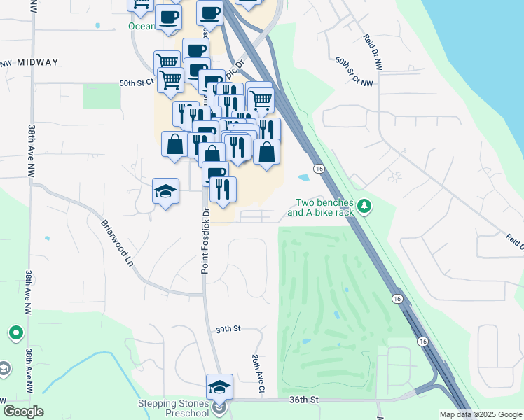 map of restaurants, bars, coffee shops, grocery stores, and more near 4415 Harbor Country Drive Northwest in Gig Harbor