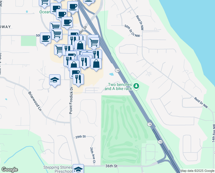 map of restaurants, bars, coffee shops, grocery stores, and more near 4425 Harbor Country Drive in Gig Harbor