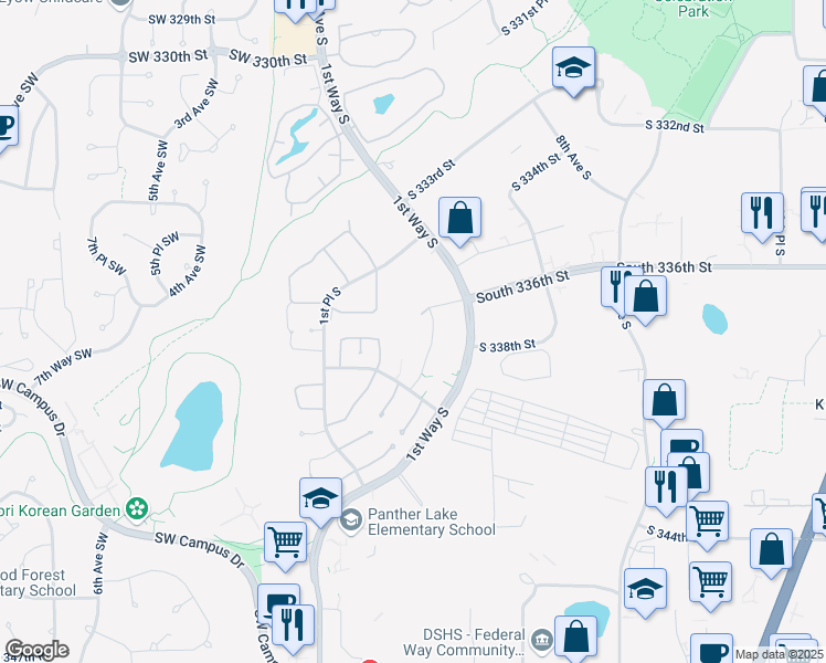map of restaurants, bars, coffee shops, grocery stores, and more near 145 South 336th Street in Federal Way