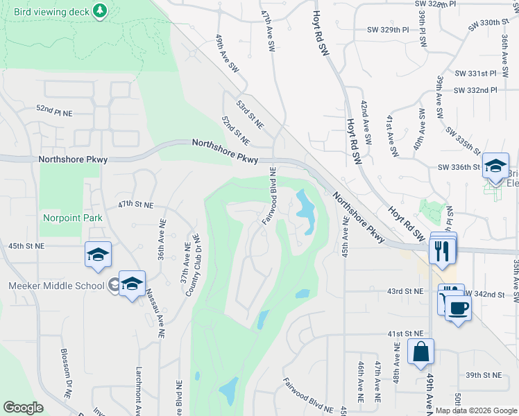 map of restaurants, bars, coffee shops, grocery stores, and more near 4714 Fairwood Boulevard Northeast in Tacoma