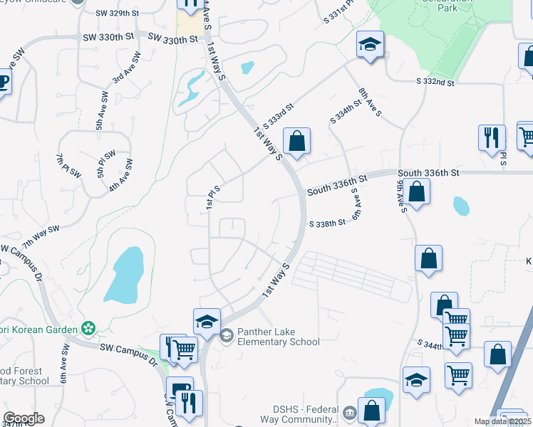 map of restaurants, bars, coffee shops, grocery stores, and more near 145 South 336th Street in Federal Way