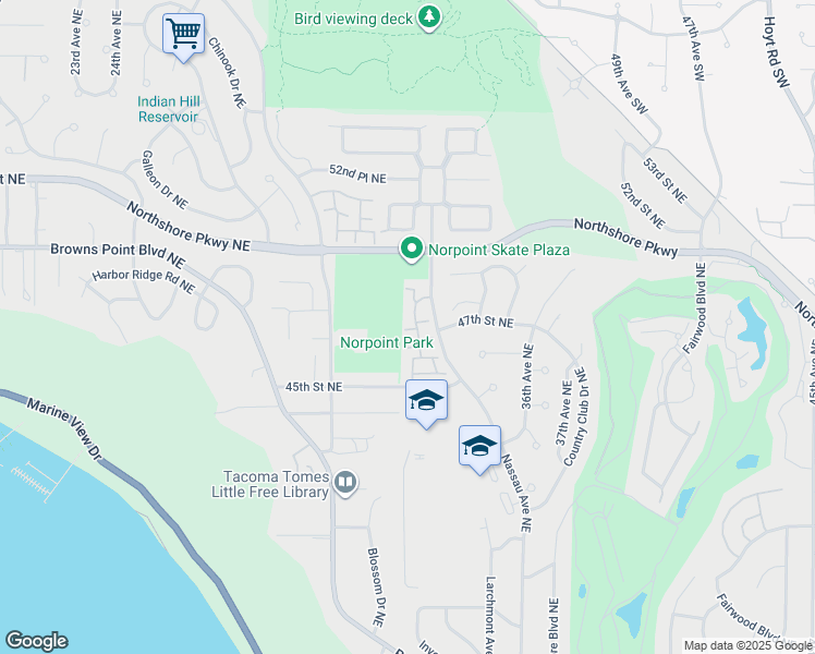 map of restaurants, bars, coffee shops, grocery stores, and more near 4802 Newport Lane in Tacoma