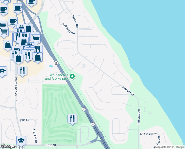 map of restaurants, bars, coffee shops, grocery stores, and more near 1925 45th Street Court Northwest in Gig Harbor