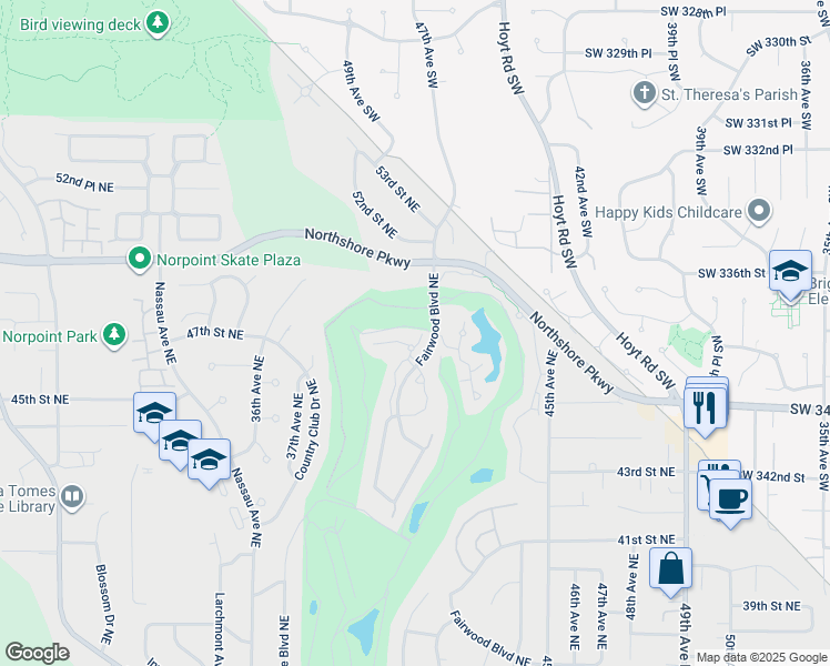 map of restaurants, bars, coffee shops, grocery stores, and more near 4902 Fairwood Boulevard Northeast in Tacoma