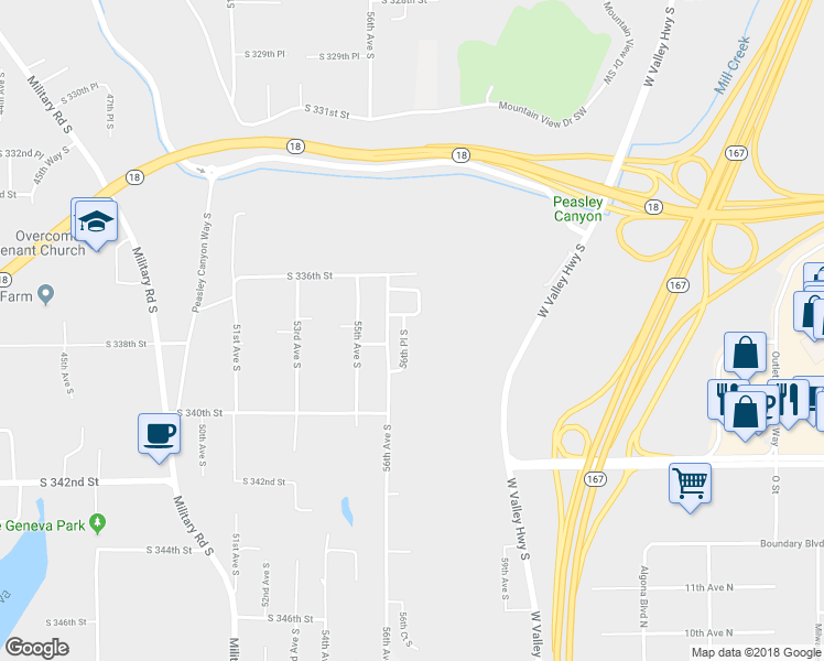 map of restaurants, bars, coffee shops, grocery stores, and more near 33708 57th Avenue South in Auburn
