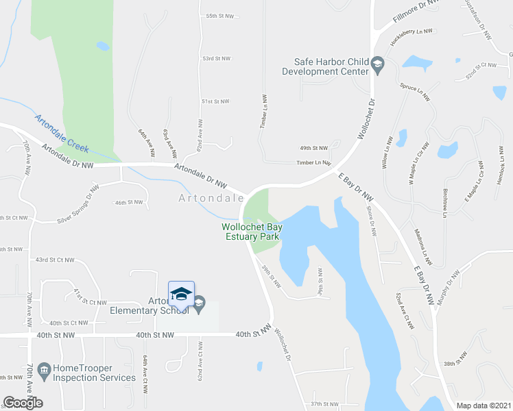 map of restaurants, bars, coffee shops, grocery stores, and more near 108 North Haynes Avenue in Gig Harbor