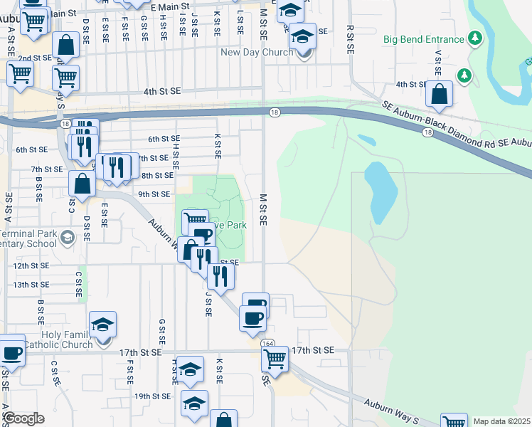 map of restaurants, bars, coffee shops, grocery stores, and more near 926 M Street Southeast in Auburn