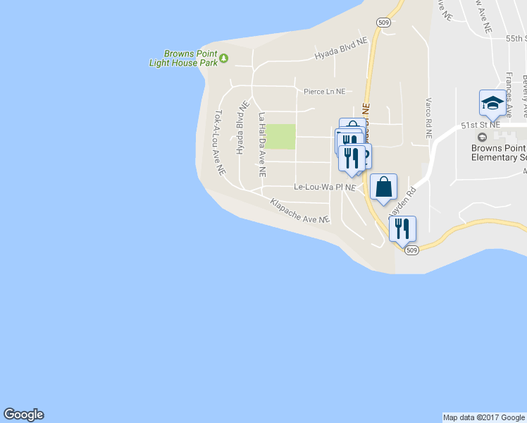 map of restaurants, bars, coffee shops, grocery stores, and more near 4746 Hyada Boulevard Northeast in Tacoma