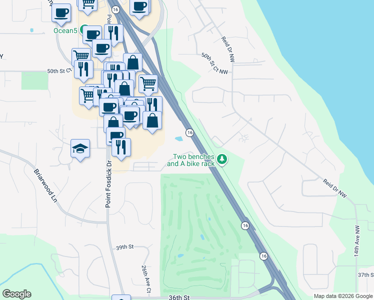 map of restaurants, bars, coffee shops, grocery stores, and more near 4425 Harbor Country Drive in Gig Harbor