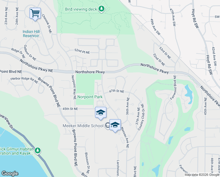 map of restaurants, bars, coffee shops, grocery stores, and more near 3314 48th Street Northeast in Tacoma