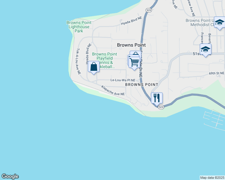 map of restaurants, bars, coffee shops, grocery stores, and more near 4720 Hyada Boulevard Northeast in Tacoma