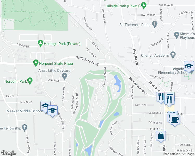 map of restaurants, bars, coffee shops, grocery stores, and more near 4902 Fairwood Boulevard Northeast in Tacoma