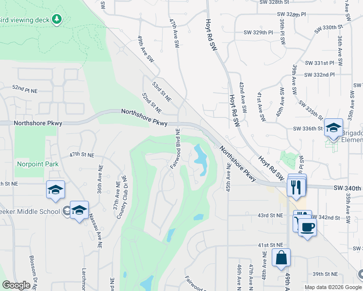 map of restaurants, bars, coffee shops, grocery stores, and more near 4901 Fairwood Boulevard Northeast in Tacoma