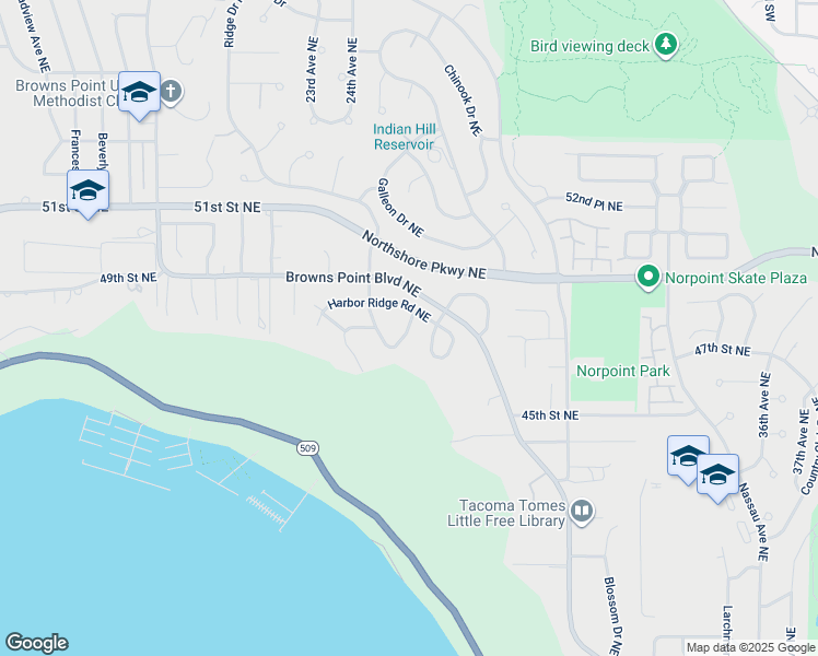 map of restaurants, bars, coffee shops, grocery stores, and more near 4709 Silver Bow Road Northeast in Tacoma