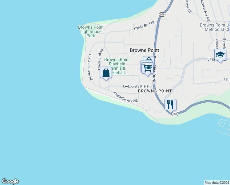 map of restaurants, bars, coffee shops, grocery stores, and more near 4746 Hyada Boulevard Northeast in Tacoma