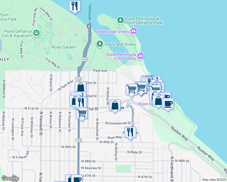 map of restaurants, bars, coffee shops, grocery stores, and more near 5204 North Bennett Street in Ruston