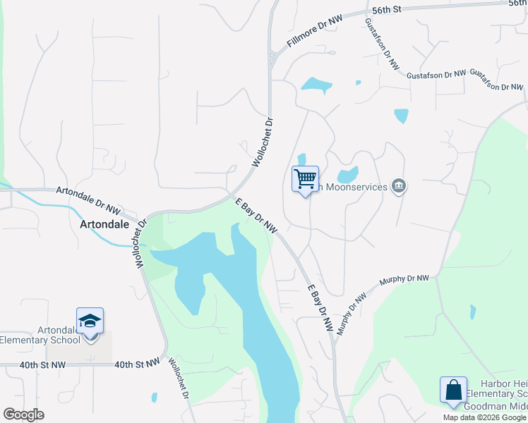 map of restaurants, bars, coffee shops, grocery stores, and more near 4606 East Bay Drive Northwest in Gig Harbor