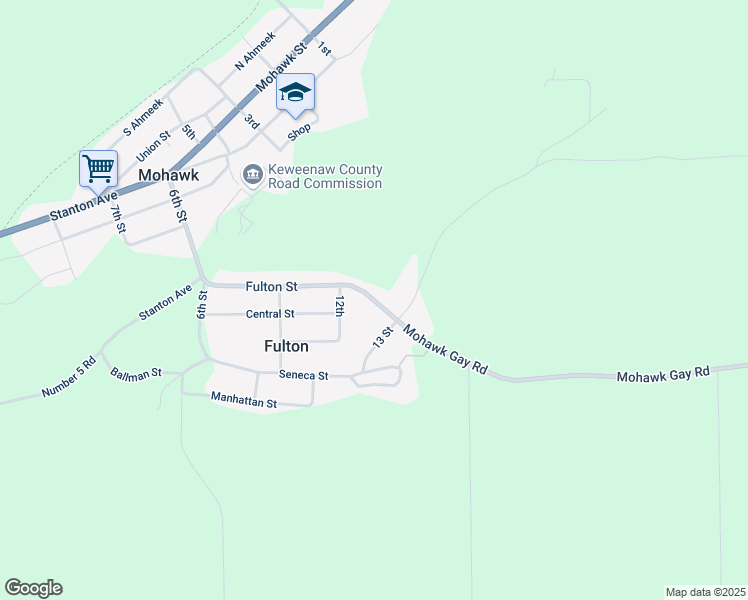 map of restaurants, bars, coffee shops, grocery stores, and more near Gay Mohawk Road in Fulton