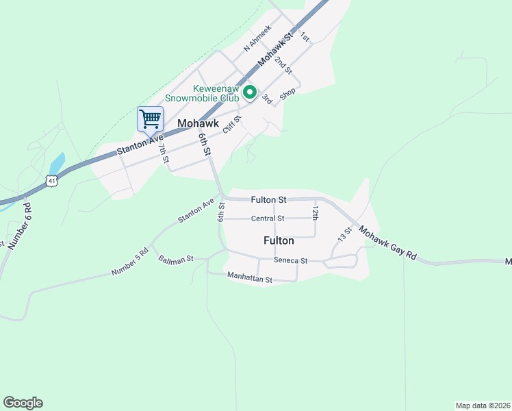 map of restaurants, bars, coffee shops, grocery stores, and more near 317-341 Fulton Street in Keweenaw County