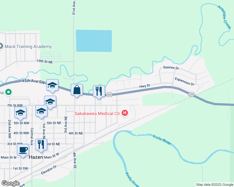 map of restaurants, bars, coffee shops, grocery stores, and more near 800 Highway Drive in Hazen