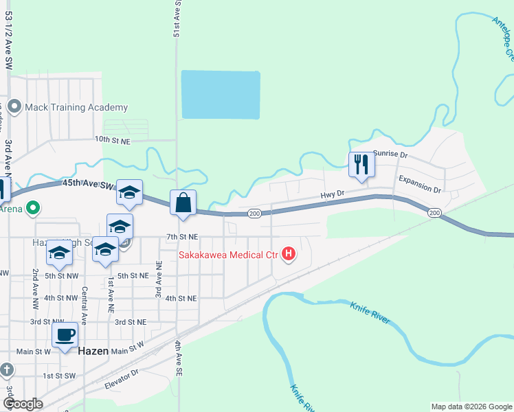map of restaurants, bars, coffee shops, grocery stores, and more near 1095 Highway Drive in Hazen