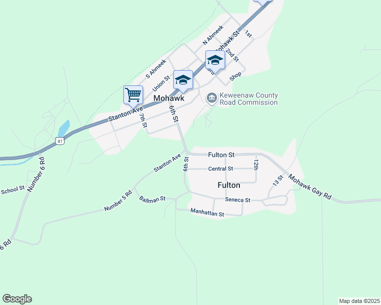 map of restaurants, bars, coffee shops, grocery stores, and more near 88-94 6th Street in Keweenaw County