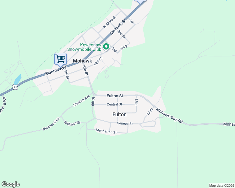 map of restaurants, bars, coffee shops, grocery stores, and more near 317 Fulton Street in Keweenaw County