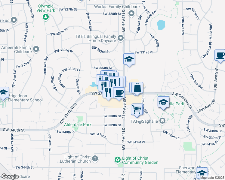 map of restaurants, bars, coffee shops, grocery stores, and more near 2152 Southwest 336th Street in Federal Way