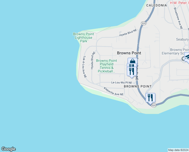 map of restaurants, bars, coffee shops, grocery stores, and more near 4821 Hyada Boulevard Northeast in Tacoma